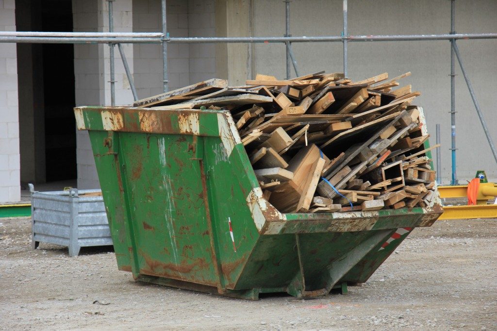 dumpster full of wood