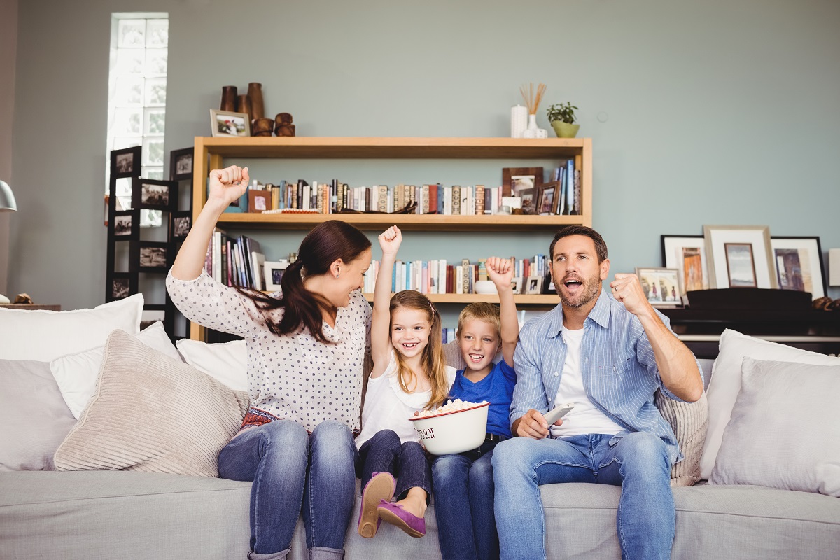 family watching a movie