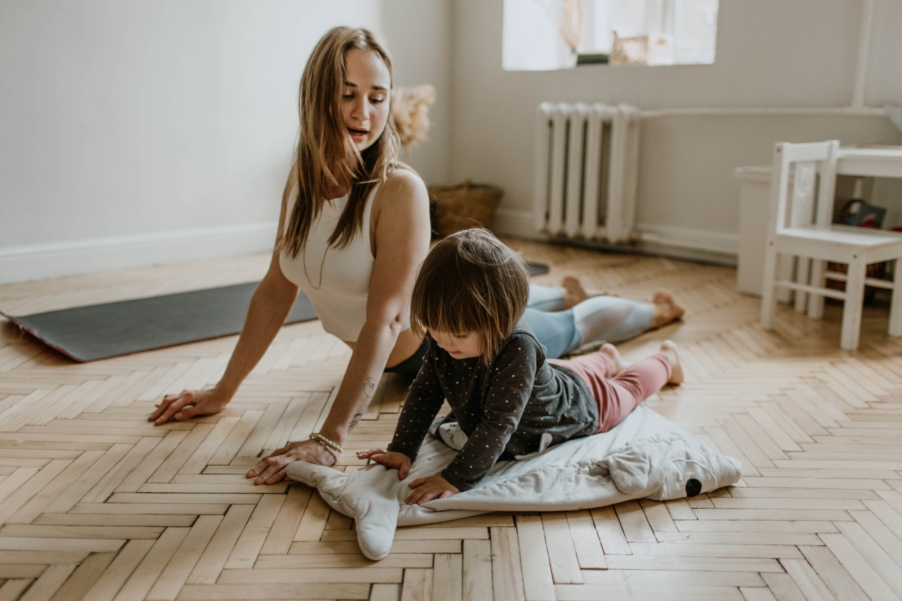 mother and son doing yoga