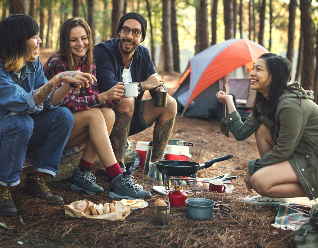 Group of friends in camping trip