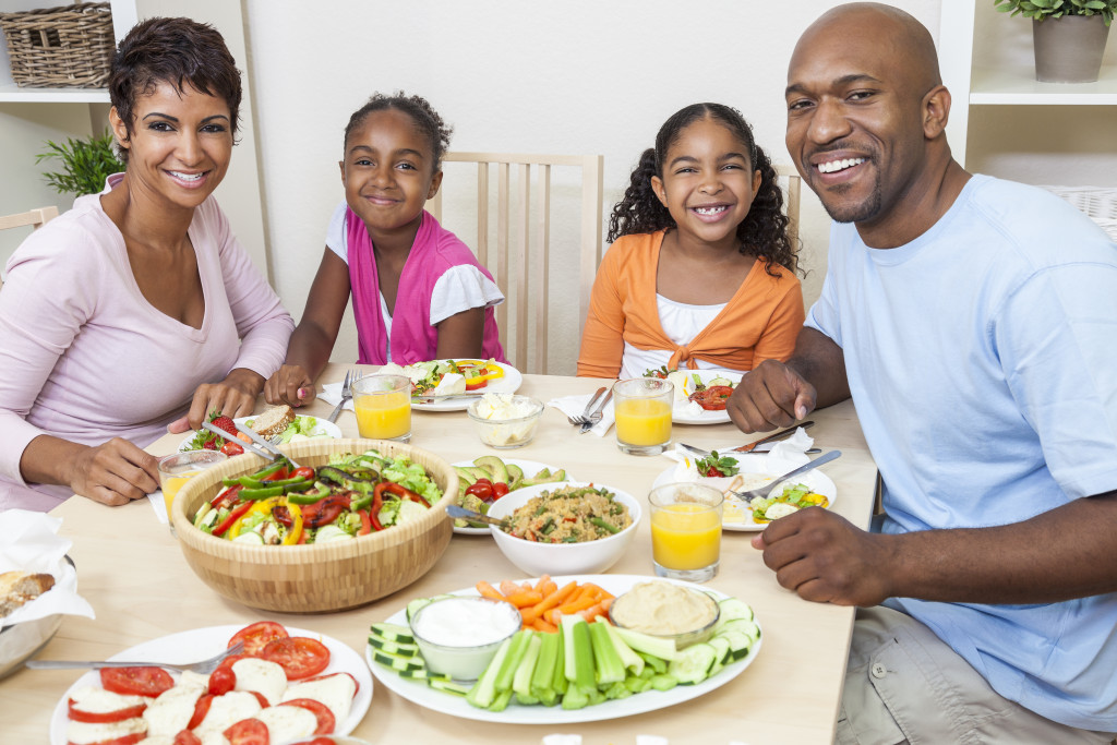 Family having a healthy lunch at home.