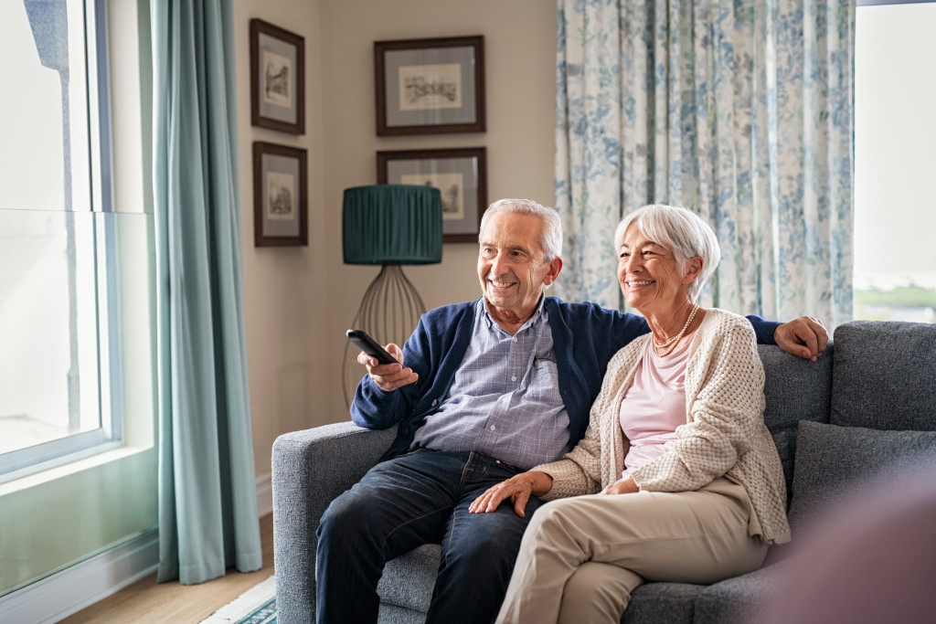 Aging couple in living room